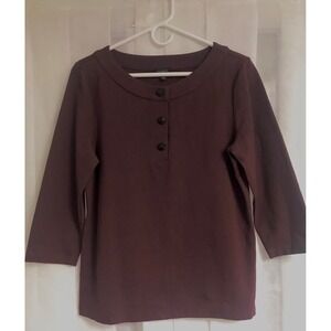 Talbots‎ Womens Burgundy Plum Knit Top 3/4 Sleeve Button Neck Scoop Neck Medium